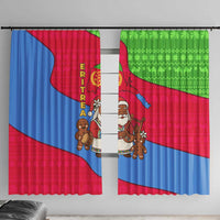 Eritrea Christmas Window Curtain with African Santa Gingerbread Harp National Flag Colors and Festive Pattern Design - Wonder Print Shop