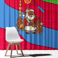 Eritrea Christmas Window Curtain with African Santa Gingerbread Harp National Flag Colors and Festive Pattern Design - Wonder Print Shop