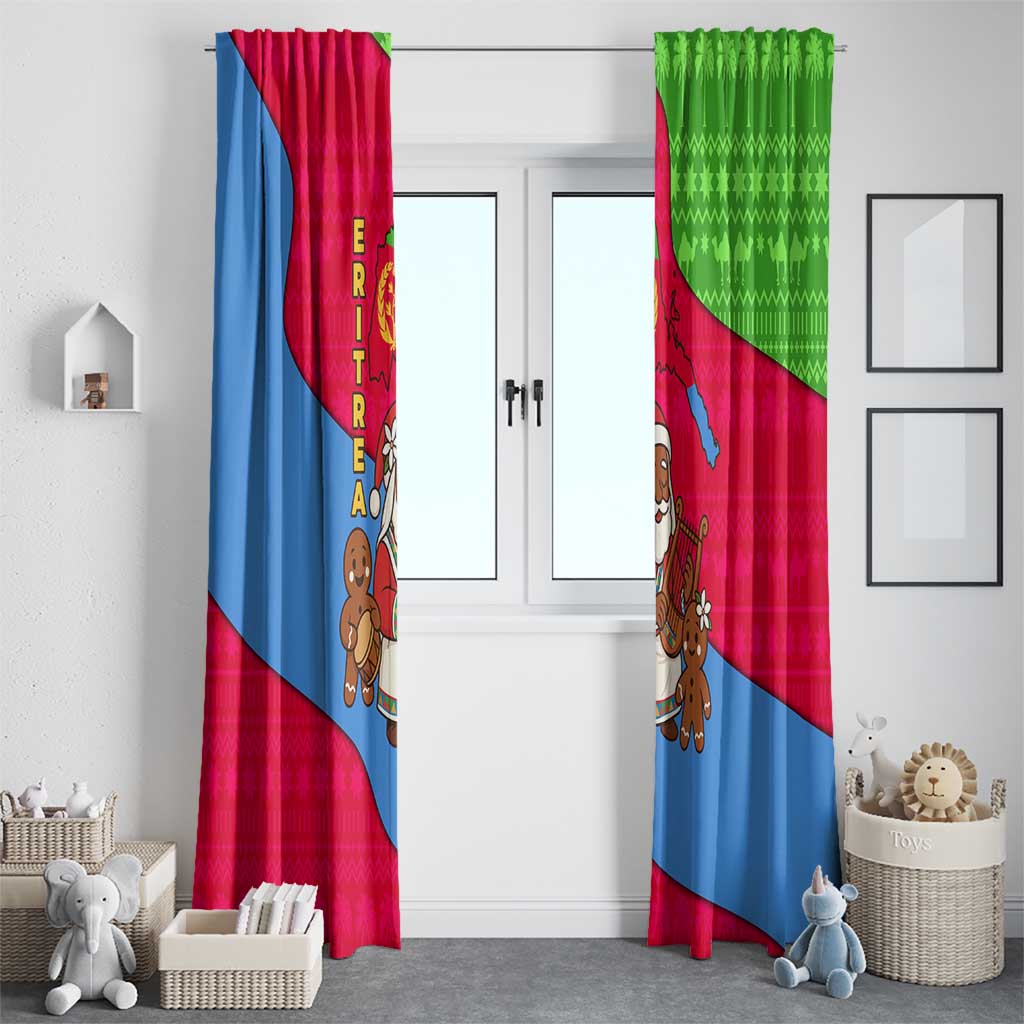 Eritrea Christmas Window Curtain with African Santa Gingerbread Harp National Flag Colors and Festive Pattern Design - Wonder Print Shop