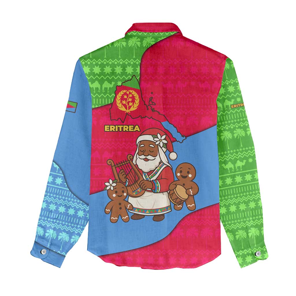 Eritrea Christmas Women Casual Shirt with African Santa Gingerbread Harp National Flag Colors and Festive Pattern Design - Wonder Print Shop