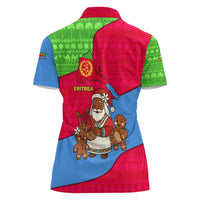 Eritrea Christmas Women Polo Shirt with African Santa Gingerbread Harp National Flag Colors and Festive Pattern Design - Wonder Print Shop