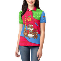 Eritrea Christmas Women Polo Shirt with African Santa Gingerbread Harp National Flag Colors and Festive Pattern Design - Wonder Print Shop