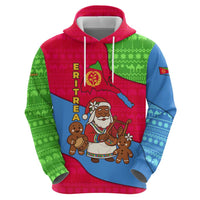 Eritrea Christmas Zip Hoodie with African Santa Gingerbread Harp National Flag Colors and Festive Pattern Design - Wonder Print Shop