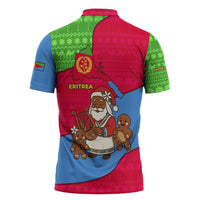 Eritrea Christmas Zipper Polo Shirt with African Santa Gingerbread Harp National Flag Colors and Festive Pattern Design - Wonder Print Shop