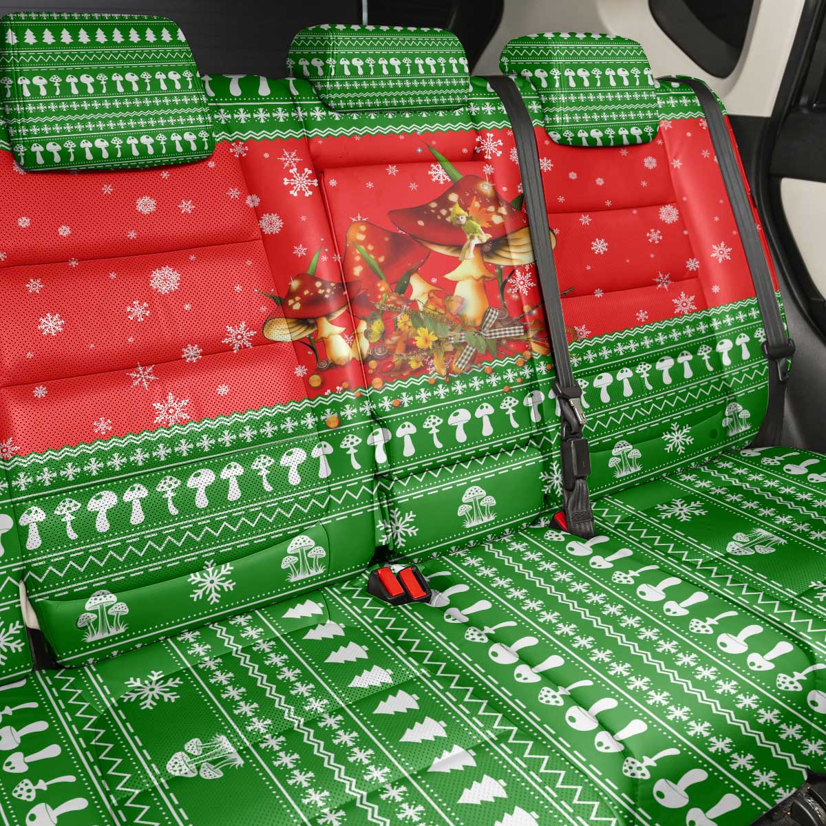 Amazing Mushroom Christmas Yall Christmas Back Car Seat Cover Xmas Holiday Patterns - Wonder Print Shop