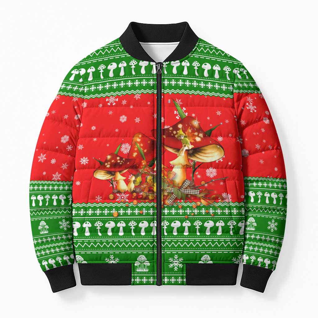 Amazing Mushroom Christmas Yall Christmas Bomber Puffer Jacket Xmas Holiday Patterns - Wonder Print Shop