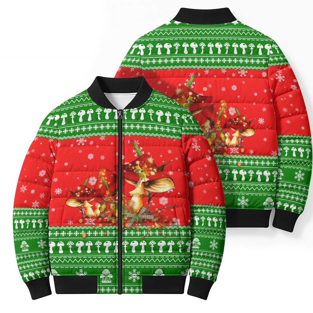 Amazing Mushroom Christmas Yall Christmas Bomber Puffer Jacket Xmas Holiday Patterns - Wonder Print Shop