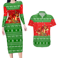 Amazing Mushroom Christmas Yall Christmas Couples Matching Long Sleeve Bodycon Dress and Hawaiian Shirt Xmas Holiday Patterns - Wonder Print Shop