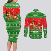 Amazing Mushroom Christmas Yall Christmas Couples Matching Long Sleeve Bodycon Dress and Long Sleeve Button Shirt Xmas Holiday Patterns - Wonder Print Shop