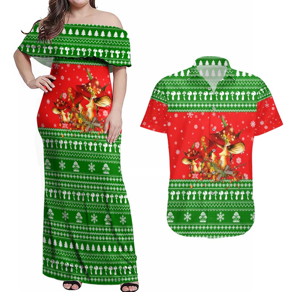 Amazing Mushroom Christmas Yall Christmas Couples Matching Off Shoulder Maxi Dress and Hawaiian Shirt Xmas Holiday Patterns - Wonder Print Shop