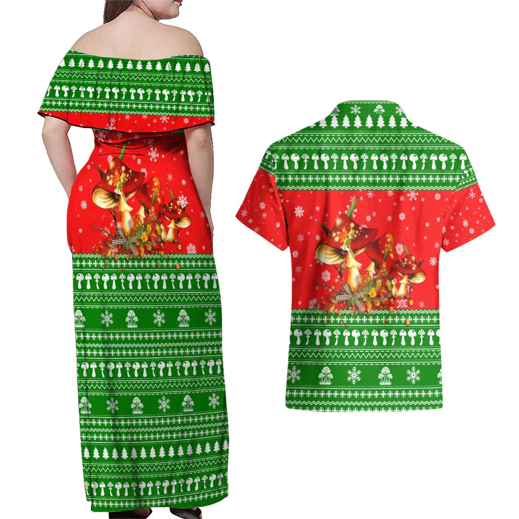 Amazing Mushroom Christmas Yall Christmas Couples Matching Off Shoulder Maxi Dress and Hawaiian Shirt Xmas Holiday Patterns - Wonder Print Shop