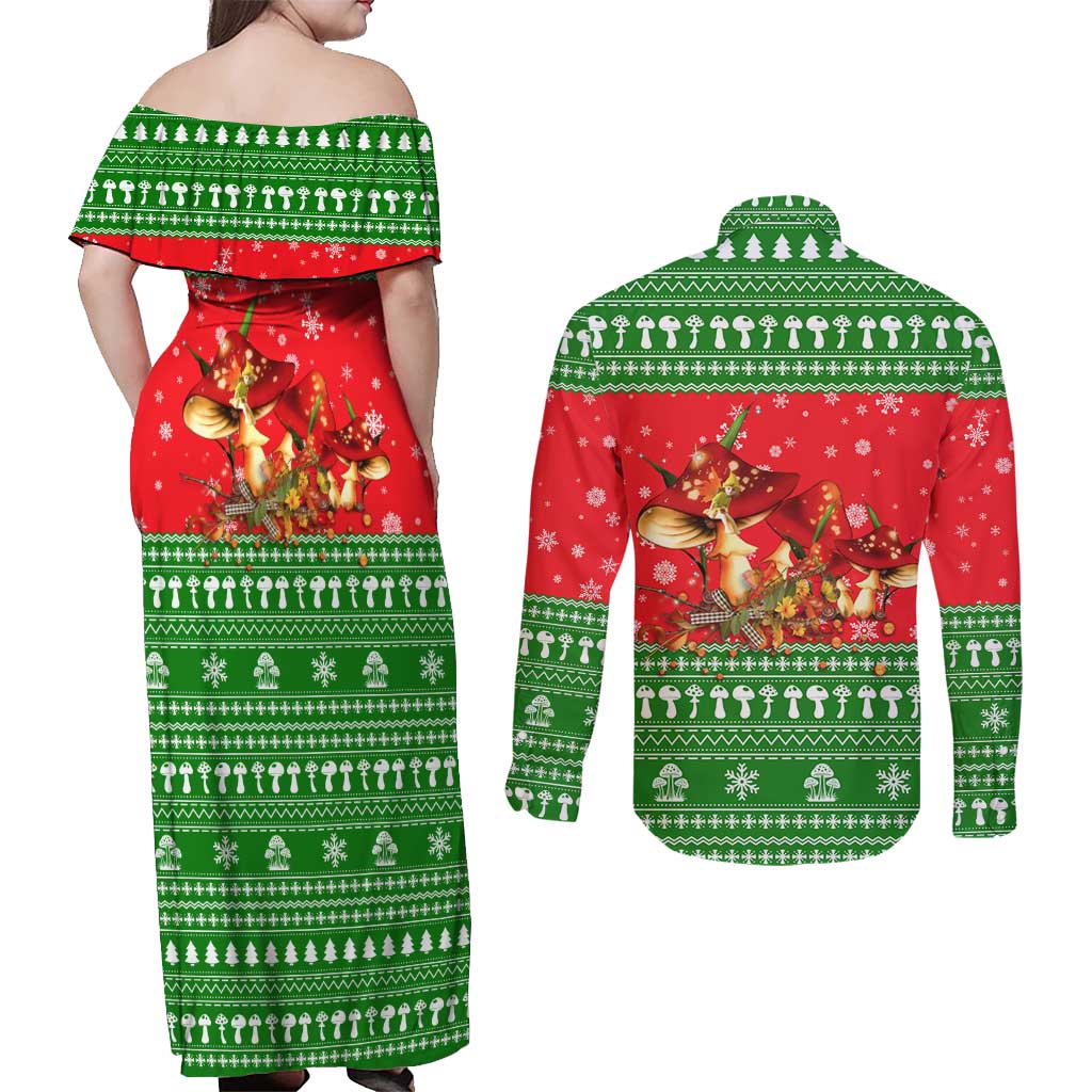 Amazing Mushroom Christmas Yall Christmas Couples Matching Off Shoulder Maxi Dress and Long Sleeve Button Shirt Xmas Holiday Patterns - Wonder Print Shop