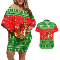 Amazing Mushroom Christmas Yall Christmas Couples Matching Off Shoulder Short Dress and Hawaiian Shirt Xmas Holiday Patterns - Wonder Print Shop