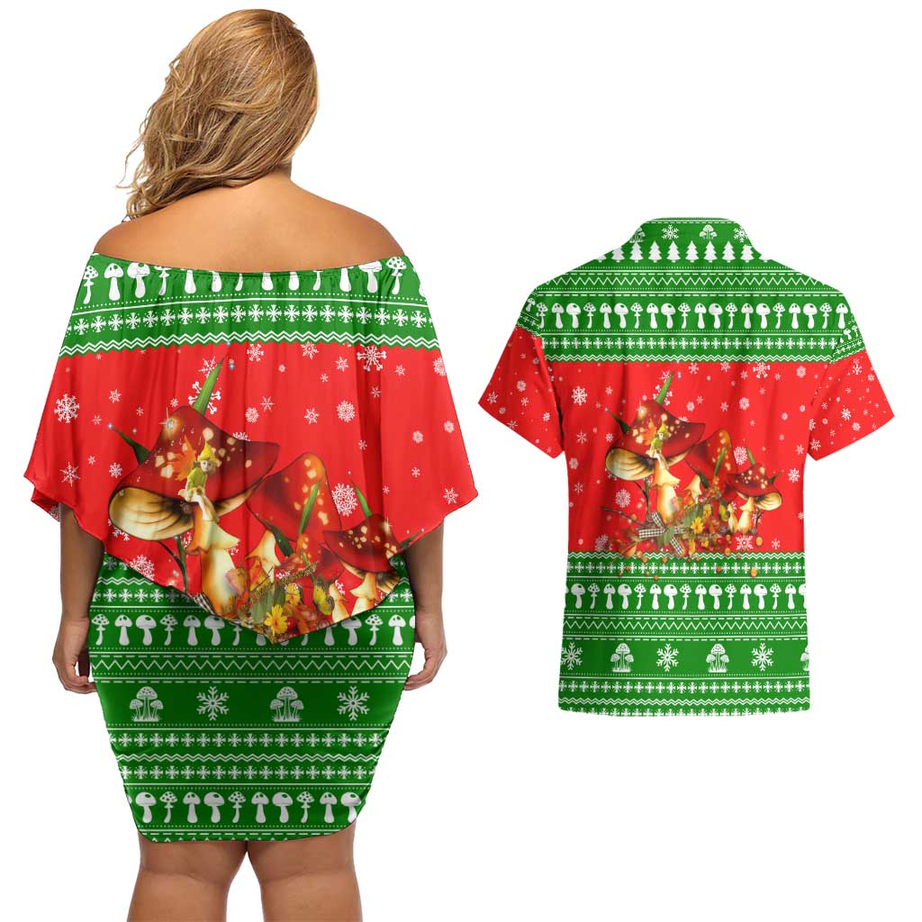 Amazing Mushroom Christmas Yall Christmas Couples Matching Off Shoulder Short Dress and Hawaiian Shirt Xmas Holiday Patterns - Wonder Print Shop