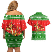Amazing Mushroom Christmas Yall Christmas Couples Matching Off Shoulder Short Dress and Hawaiian Shirt Xmas Holiday Patterns - Wonder Print Shop