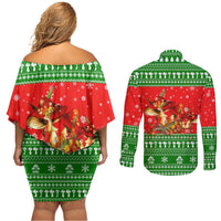 Amazing Mushroom Christmas Yall Christmas Couples Matching Off Shoulder Short Dress and Long Sleeve Button Shirt Xmas Holiday Patterns - Wonder Print Shop