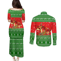 Amazing Mushroom Christmas Yall Christmas Couples Matching Puletasi and Long Sleeve Button Shirt Xmas Holiday Patterns - Wonder Print Shop