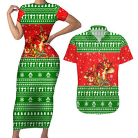 Amazing Mushroom Christmas Yall Christmas Couples Matching Short Sleeve Bodycon Dress and Hawaiian Shirt Xmas Holiday Patterns - Wonder Print Shop