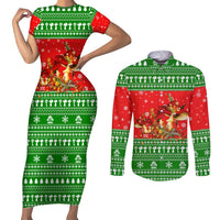 Amazing Mushroom Christmas Yall Christmas Couples Matching Short Sleeve Bodycon Dress and Long Sleeve Button Shirt Xmas Holiday Patterns - Wonder Print Shop