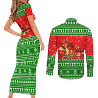 Amazing Mushroom Christmas Yall Christmas Couples Matching Short Sleeve Bodycon Dress and Long Sleeve Button Shirt Xmas Holiday Patterns - Wonder Print Shop
