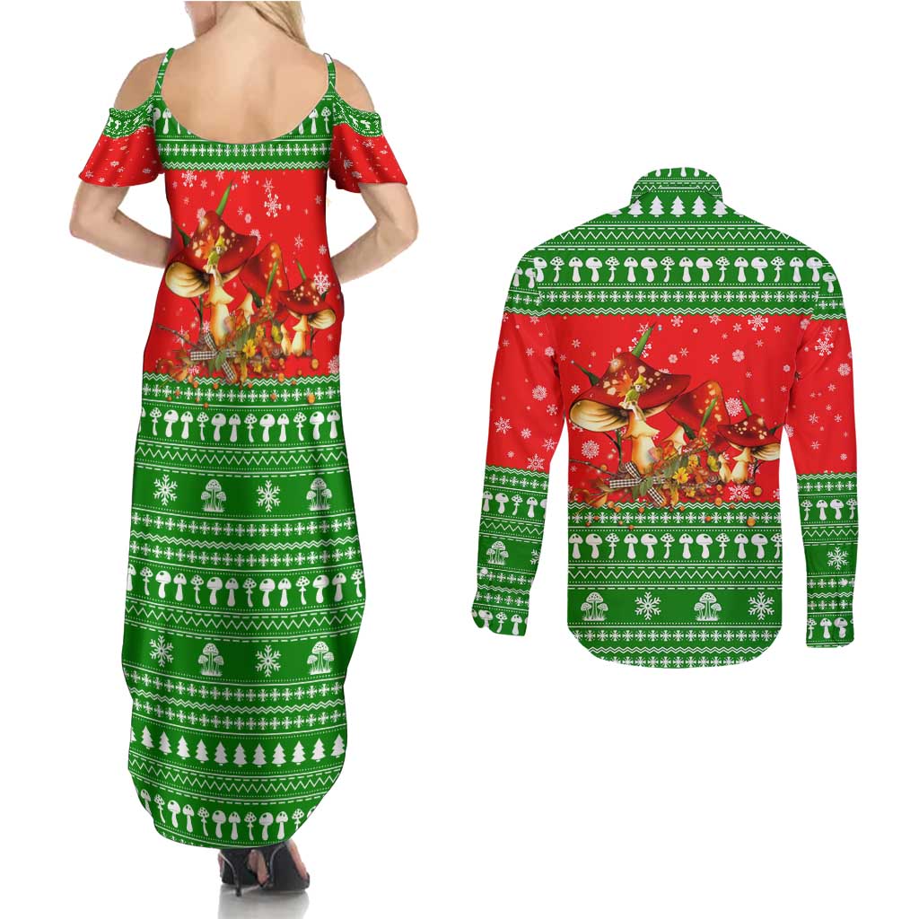 Amazing Mushroom Christmas Yall Christmas Couples Matching Summer Maxi Dress and Long Sleeve Button Shirt Xmas Holiday Patterns - Wonder Print Shop