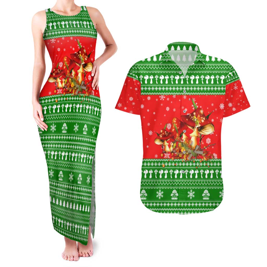 Amazing Mushroom Christmas Yall Christmas Couples Matching Tank Maxi Dress and Hawaiian Shirt Xmas Holiday Patterns - Wonder Print Shop