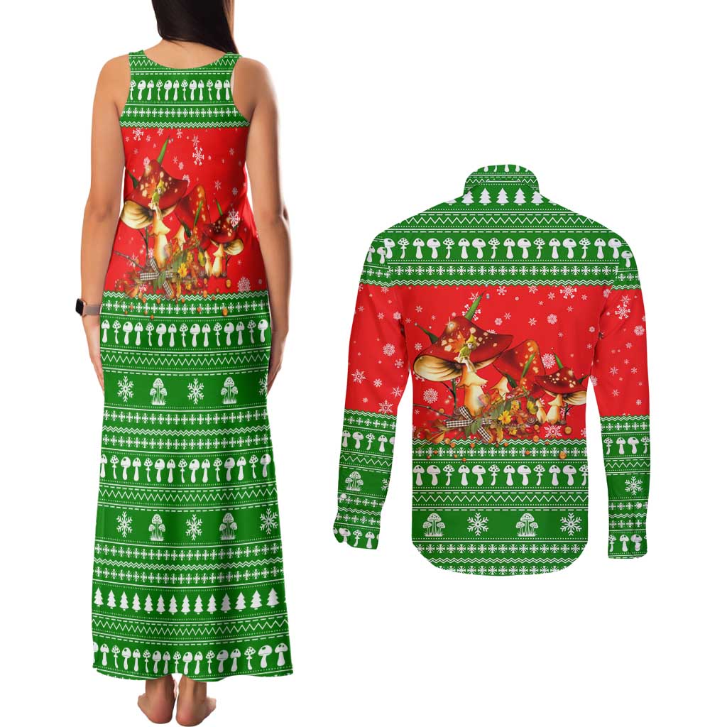 Amazing Mushroom Christmas Yall Christmas Couples Matching Tank Maxi Dress and Long Sleeve Button Shirt Xmas Holiday Patterns - Wonder Print Shop