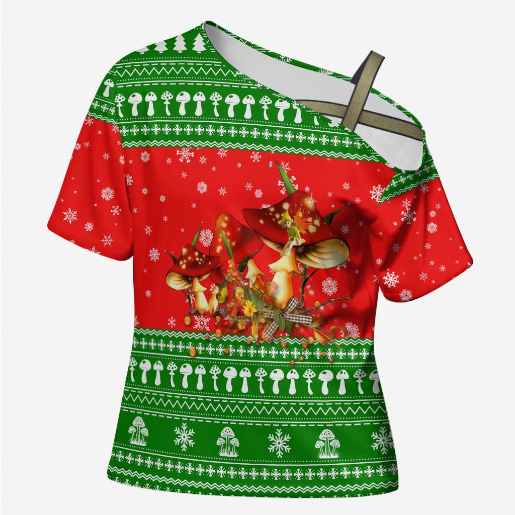 Amazing Mushroom Christmas Yall Christmas Cross Shoulder Shirt Xmas Holiday Patterns - Wonder Print Shop