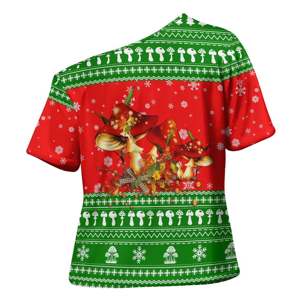 Amazing Mushroom Christmas Yall Christmas Cross Shoulder Shirt Xmas Holiday Patterns - Wonder Print Shop