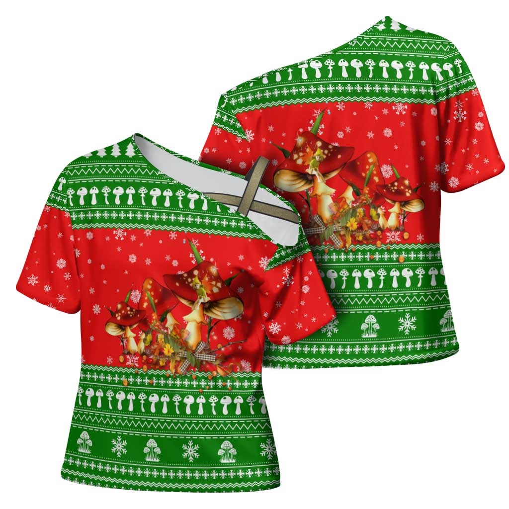 Amazing Mushroom Christmas Yall Christmas Cross Shoulder Shirt Xmas Holiday Patterns - Wonder Print Shop