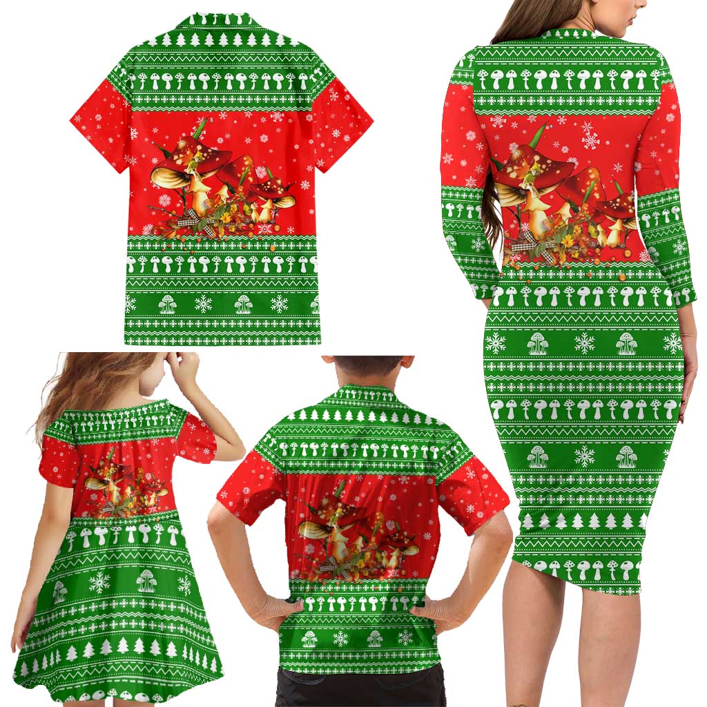 Amazing Mushroom Christmas Yall Christmas Family Matching Long Sleeve Bodycon Dress and Hawaiian Shirt Xmas Holiday Patterns - Wonder Print Shop