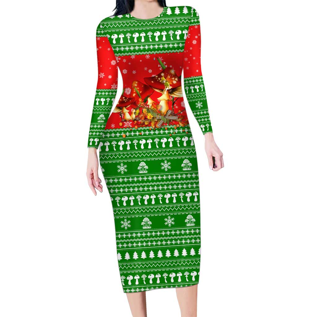 Amazing Mushroom Christmas Yall Christmas Family Matching Long Sleeve Bodycon Dress and Hawaiian Shirt Xmas Holiday Patterns - Wonder Print Shop