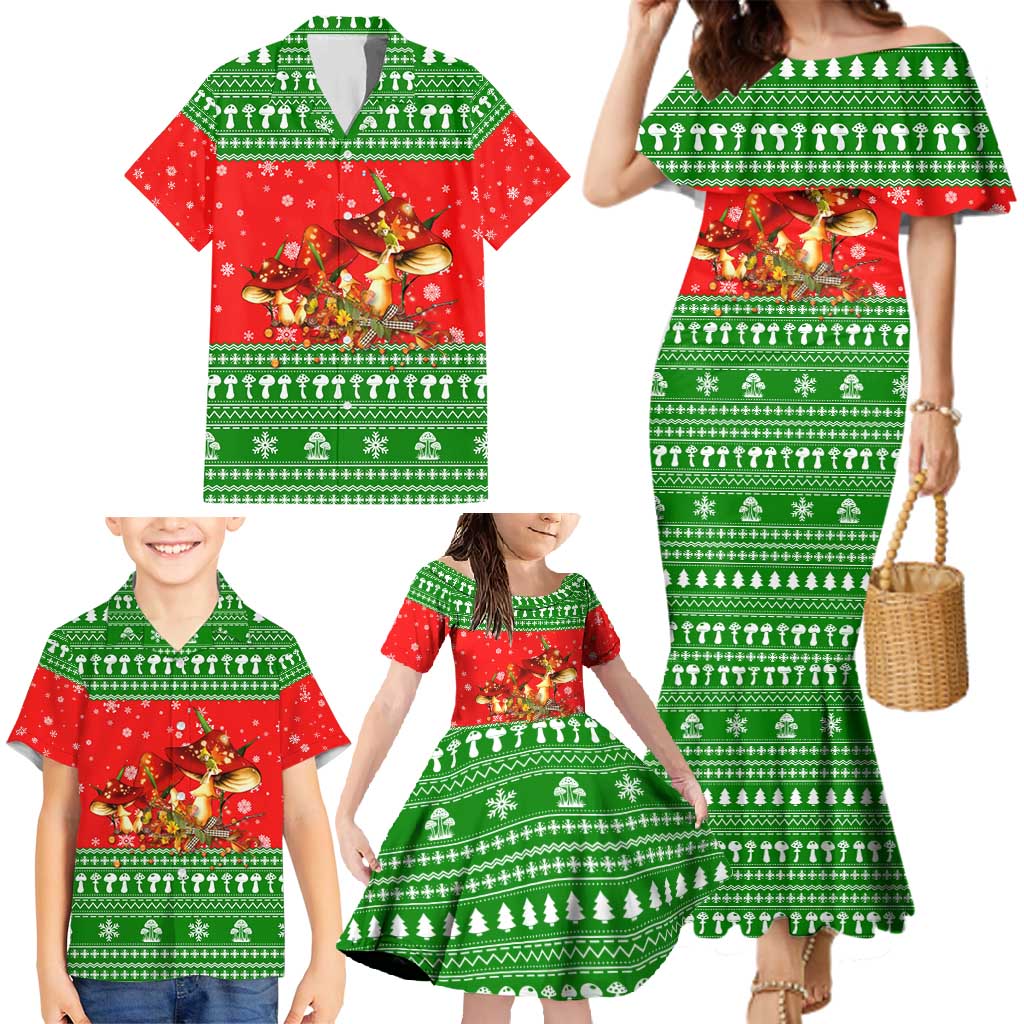 Amazing Mushroom Christmas Yall Christmas Family Matching Mermaid Dress and Hawaiian Shirt Xmas Holiday Patterns - Wonder Print Shop