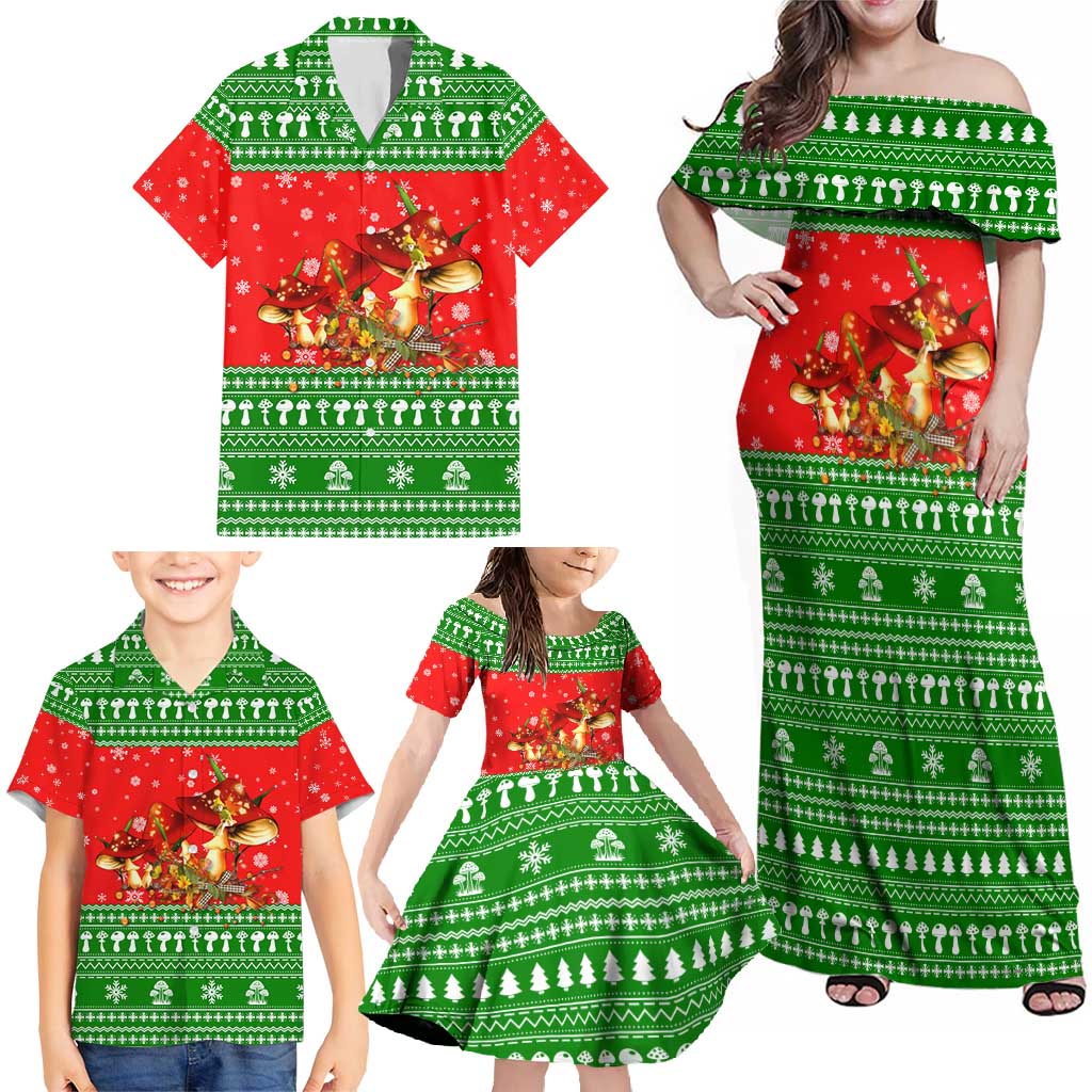 Amazing Mushroom Christmas Yall Christmas Family Matching Off Shoulder Maxi Dress and Hawaiian Shirt Xmas Holiday Patterns - Wonder Print Shop