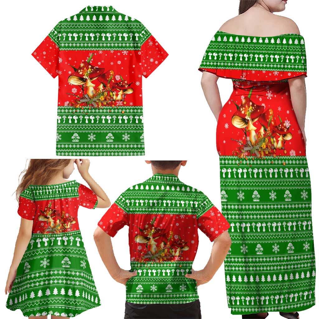 Amazing Mushroom Christmas Yall Christmas Family Matching Off Shoulder Maxi Dress and Hawaiian Shirt Xmas Holiday Patterns - Wonder Print Shop