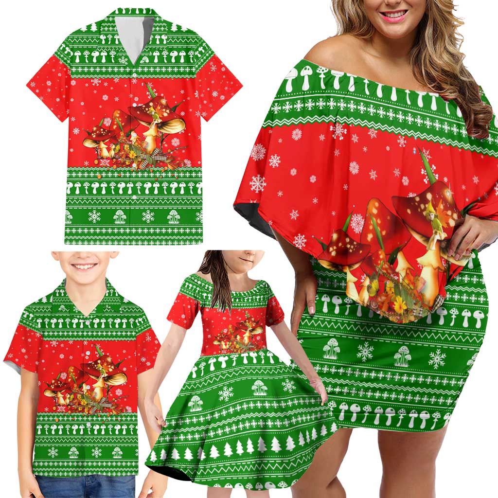 Amazing Mushroom Christmas Yall Christmas Family Matching Off Shoulder Short Dress and Hawaiian Shirt Xmas Holiday Patterns - Wonder Print Shop