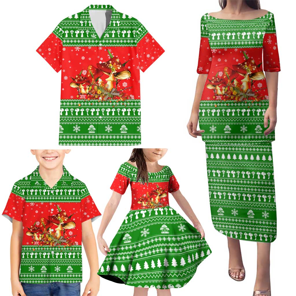 Amazing Mushroom Christmas Yall Christmas Family Matching Puletasi and Hawaiian Shirt Xmas Holiday Patterns - Wonder Print Shop