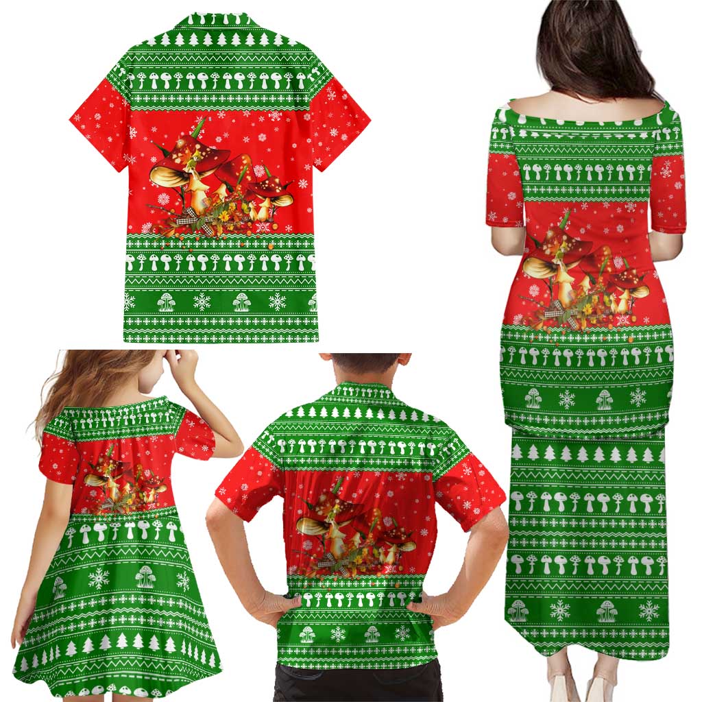 Amazing Mushroom Christmas Yall Christmas Family Matching Puletasi and Hawaiian Shirt Xmas Holiday Patterns - Wonder Print Shop