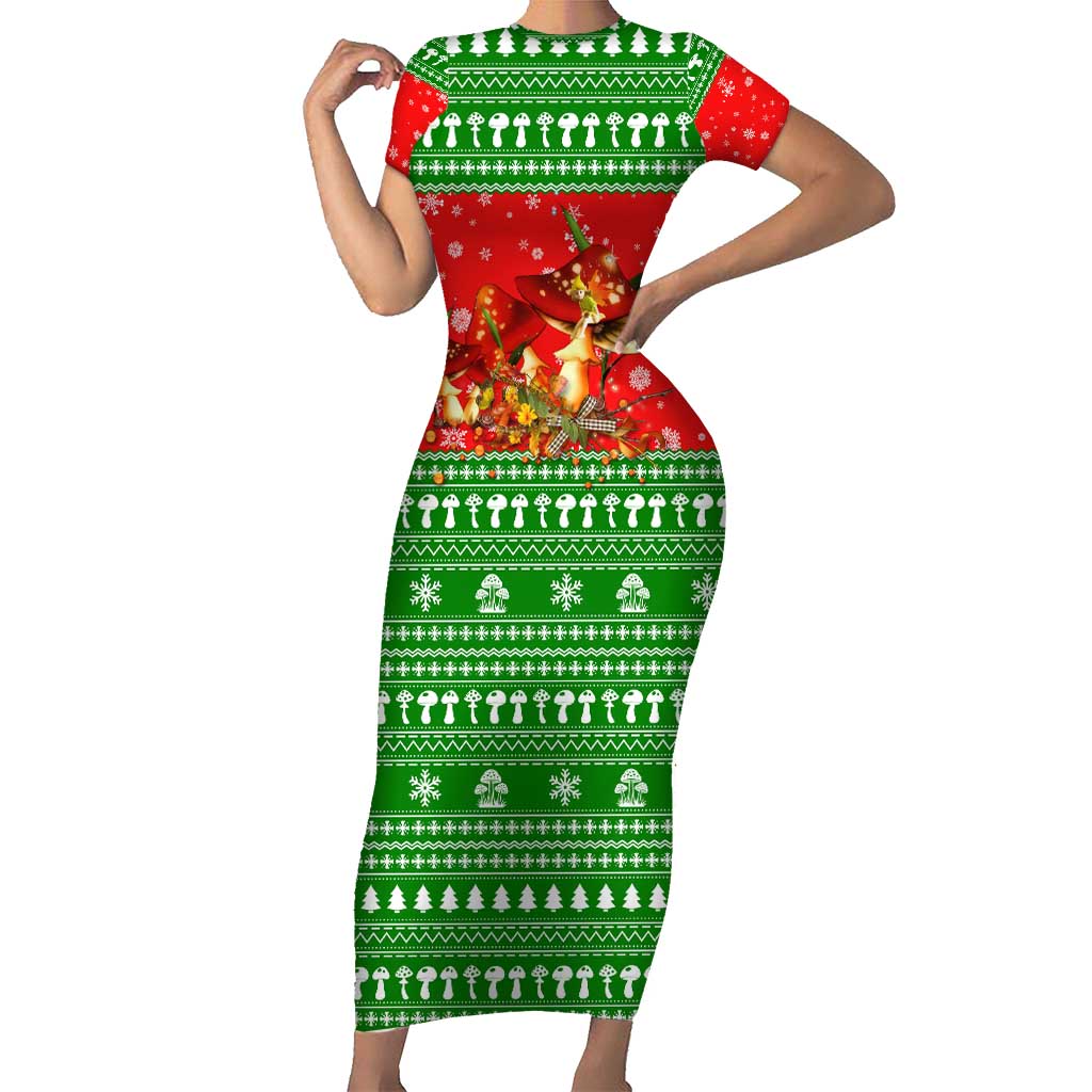 Amazing Mushroom Christmas Yall Christmas Family Matching Short Sleeve Bodycon Dress and Hawaiian Shirt Xmas Holiday Patterns - Wonder Print Shop