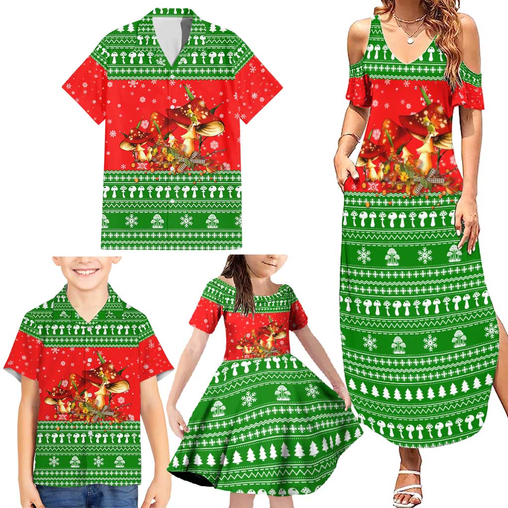 Amazing Mushroom Christmas Yall Christmas Family Matching Summer Maxi Dress and Hawaiian Shirt Xmas Holiday Patterns - Wonder Print Shop