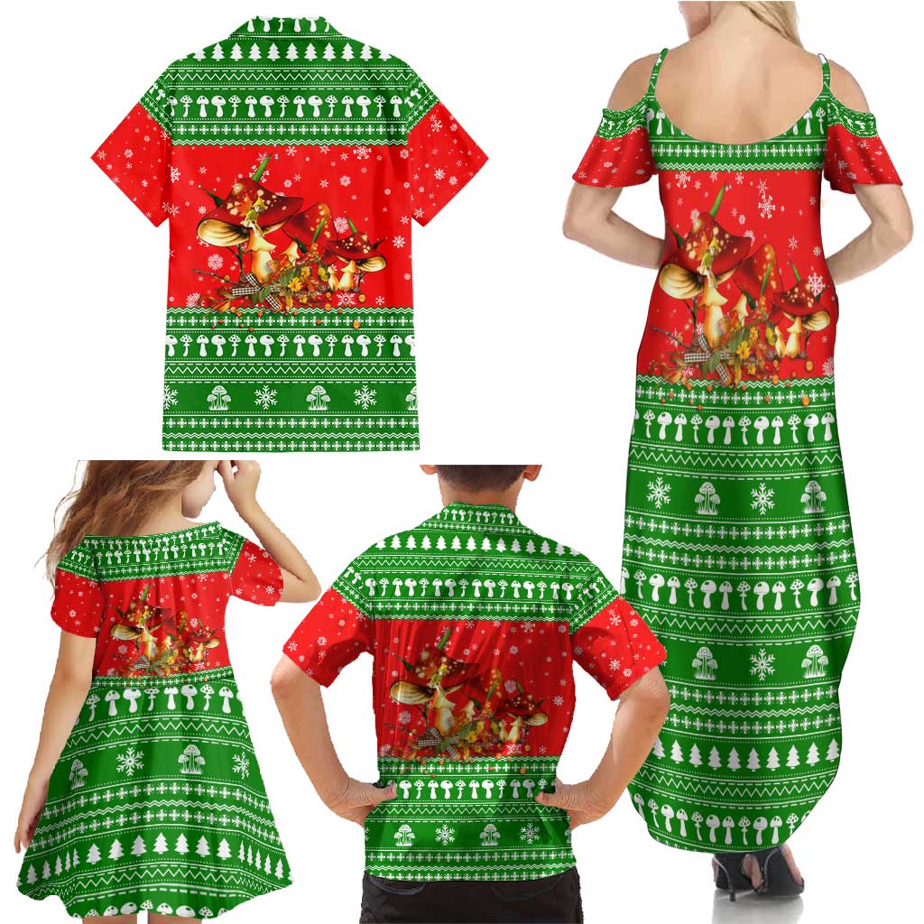Amazing Mushroom Christmas Yall Christmas Family Matching Summer Maxi Dress and Hawaiian Shirt Xmas Holiday Patterns - Wonder Print Shop