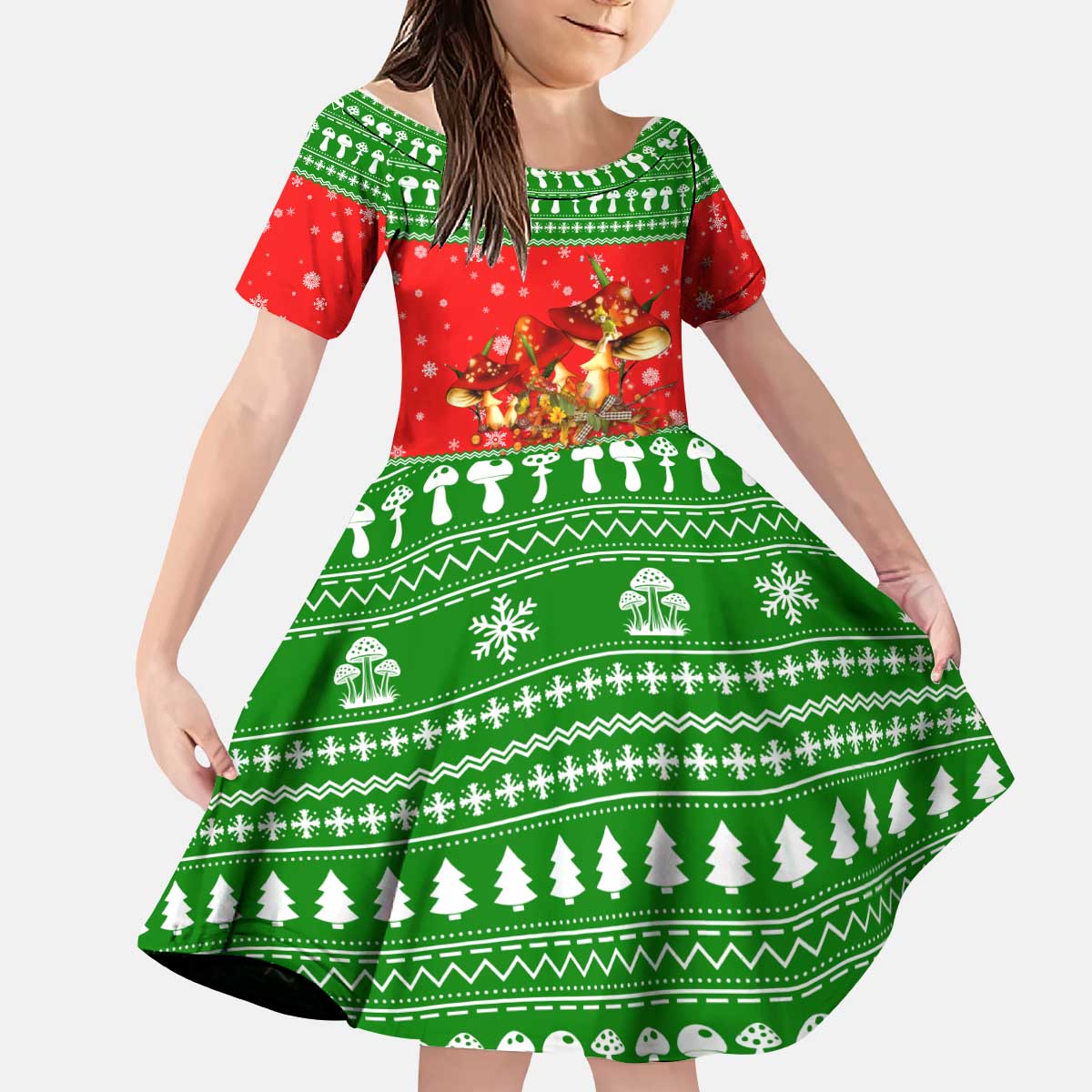 Amazing Mushroom Christmas Yall Christmas Kid Short Sleeve Dress Xmas Holiday Patterns - Wonder Print Shop