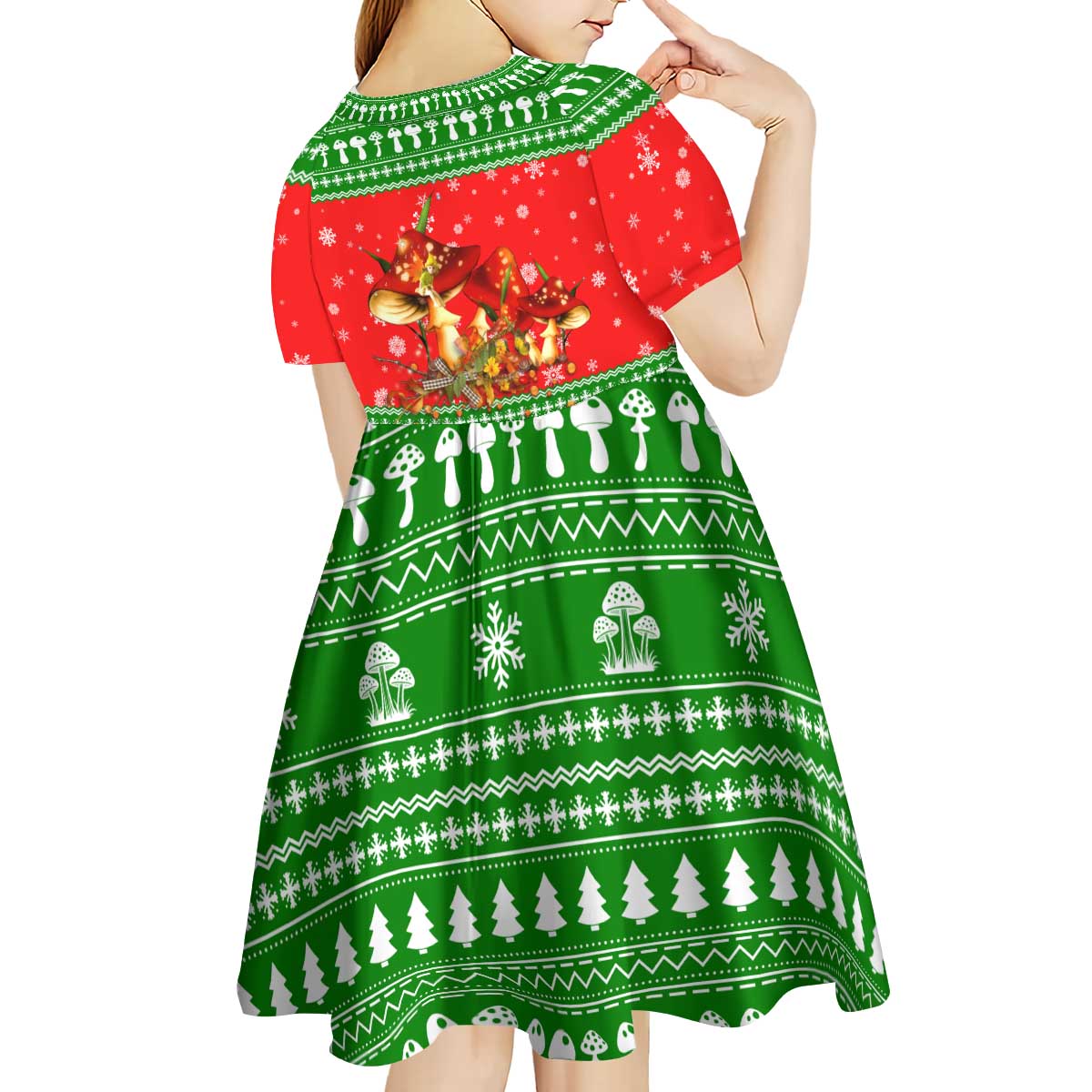 Amazing Mushroom Christmas Yall Christmas Kid Short Sleeve Dress Xmas Holiday Patterns - Wonder Print Shop