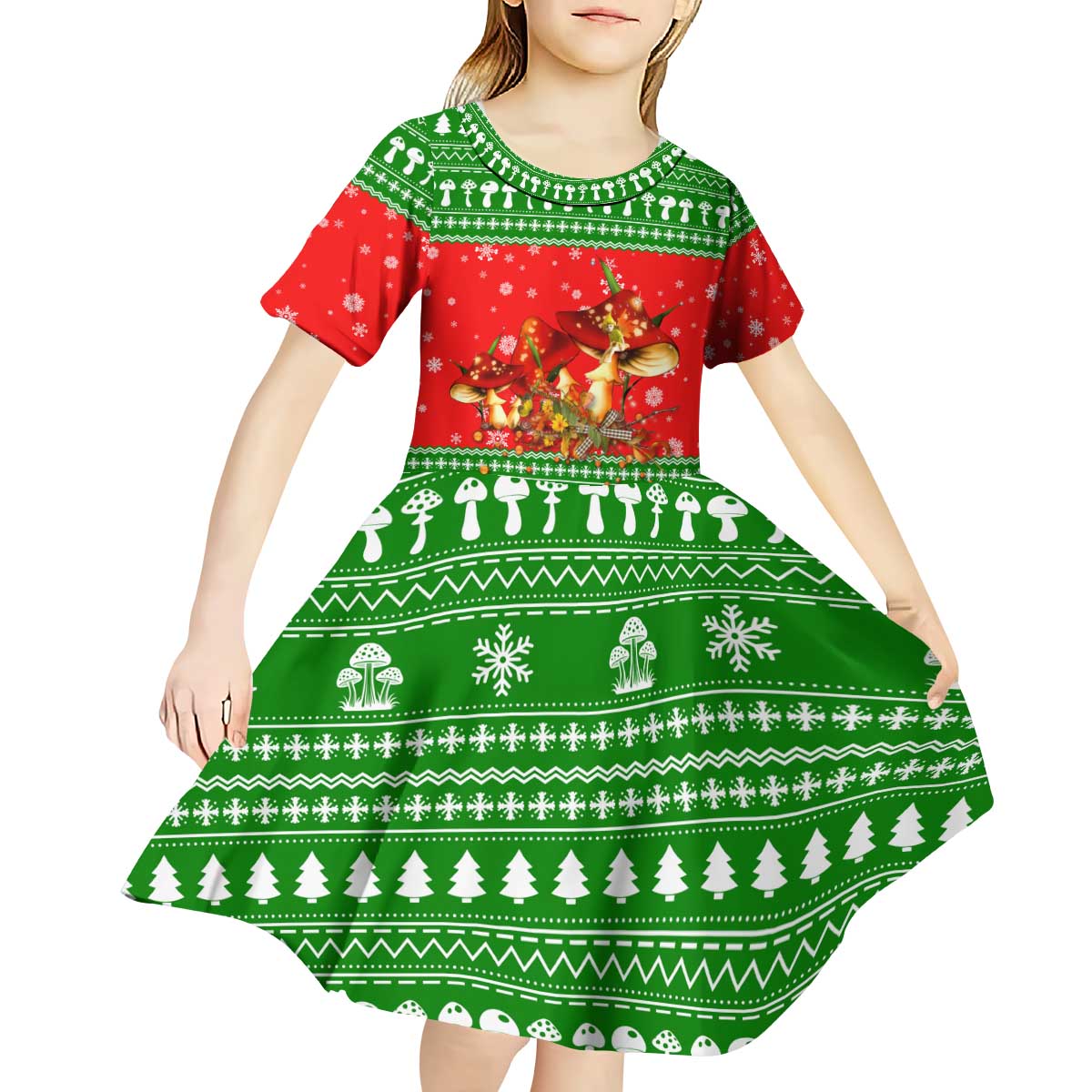 Amazing Mushroom Christmas Yall Christmas Kid Short Sleeve Dress Xmas Holiday Patterns - Wonder Print Shop