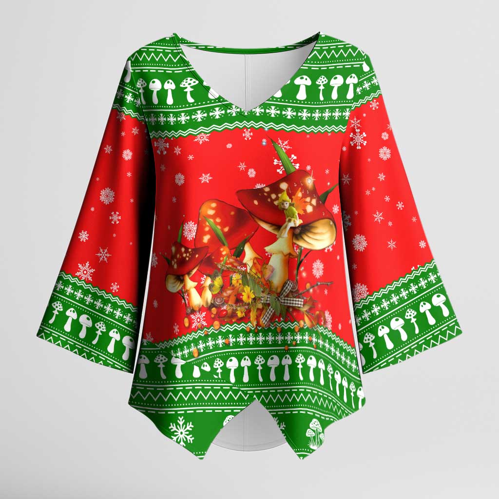 Amazing Mushroom Christmas Yall Christmas Kimono Sleeve Blouse Xmas Holiday Patterns - Wonder Print Shop