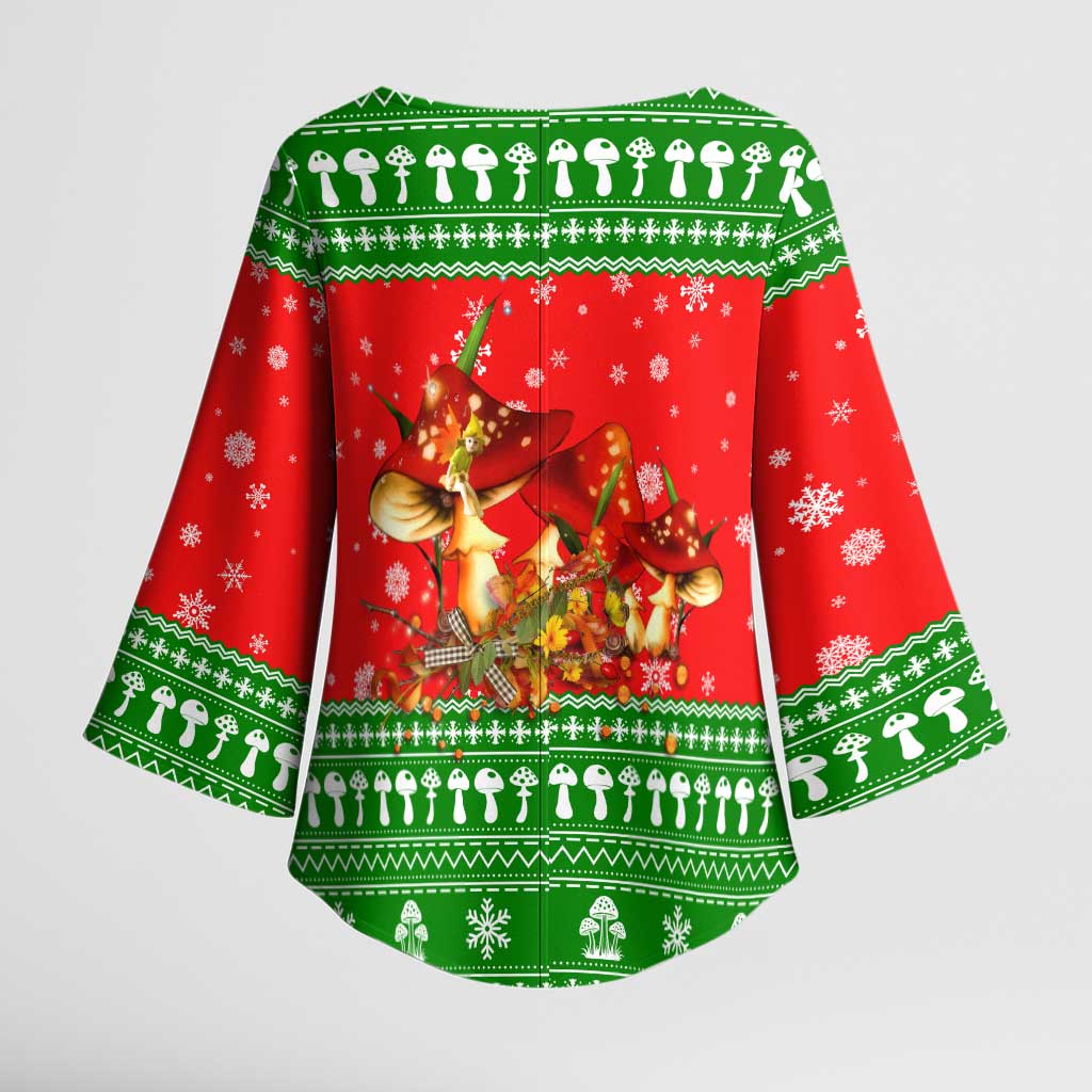Amazing Mushroom Christmas Yall Christmas Kimono Sleeve Blouse Xmas Holiday Patterns - Wonder Print Shop