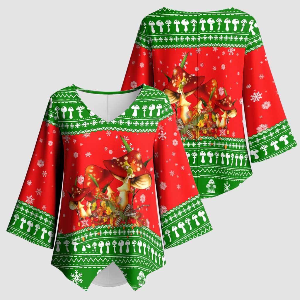 Amazing Mushroom Christmas Yall Christmas Kimono Sleeve Blouse Xmas Holiday Patterns - Wonder Print Shop