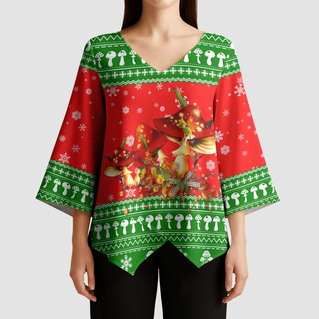 Amazing Mushroom Christmas Yall Christmas Kimono Sleeve Blouse Xmas Holiday Patterns - Wonder Print Shop