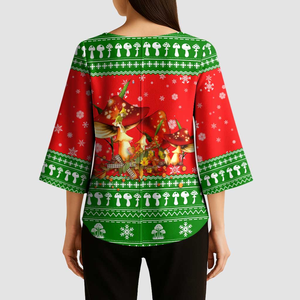 Amazing Mushroom Christmas Yall Christmas Kimono Sleeve Blouse Xmas Holiday Patterns - Wonder Print Shop