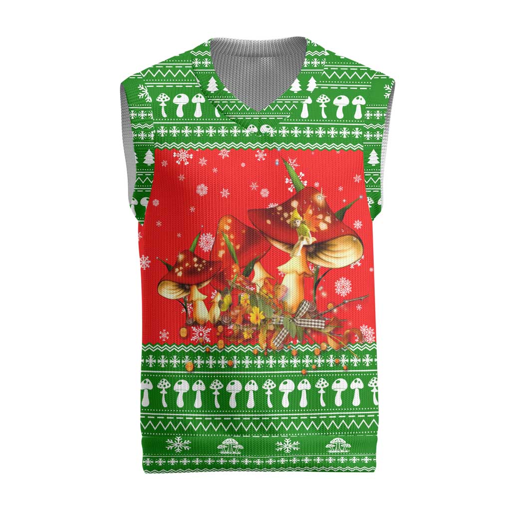 Amazing Mushroom Christmas Yall Christmas Knitted V-Neck Vest Xmas Holiday Patterns - Wonder Print Shop